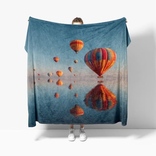 Genérico Manta Paisaje Sencillo con Globo AerostáTico Manta de sofá de Viaje, Cobija refrescante Transpirable, Batamanta Mujer, Suave y cómoda de sofá Minimalismo, para otoño e Invierno L 100x130 cm