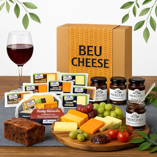 Cheese Hampers Gift Set - 20x Ilchester Cheeses Selection, 3x Jam, Fruitcake & Card - Cheeseboard Gift Set, Birthday Hamper for Men & Women, Cheese Selection Box