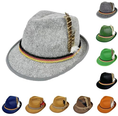 Trachtenhut Herren Damen Oktoberfest Filzhut mit Feder Oktoberfest Retro Hut mit Kordel & Deko Bierfest für Volksfest Karneval Bühne Accessoire, Kostüm, Karneval, Mottoparty, Bayerischer Hut