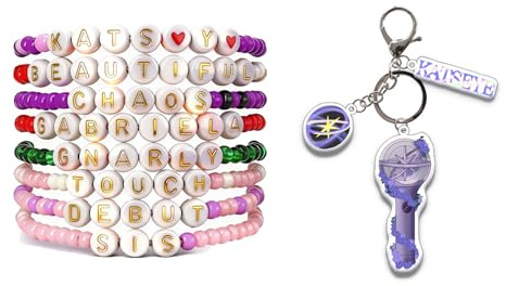 Zxcog Katseye Bracelet Keychain Merch for Fans Album Inspired Friendship Bracelets Acrylic Lightstick Keyring Gifts for Fans Concert Outfits