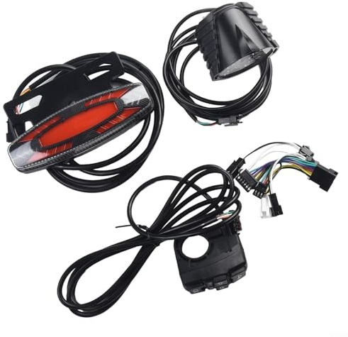 Feeshoppher Ebike Headlight and Tail Light Set 36V 48V Electric Bicycle Turn Signal with Brake Light 12W High Power Front Lamp 5 LED Rear Light 220lm Output 150cm Cable Aluminum All