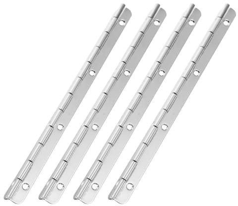 LALAFINA Charnières Piano Inox 4 Pièces, Longues et Réglables en Acier Inoxydable Trous Percés, pour Malles en Bois et Applications de Rangement Polyvalentes