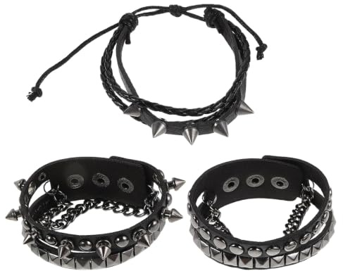 Kisangel Pulsera punk con pinchos y tachuelas para hombre y mujer | Pulseras estilo rock gótico de los 80 | vintage con remaches para discoteca, banda, Halloween y fiestas.