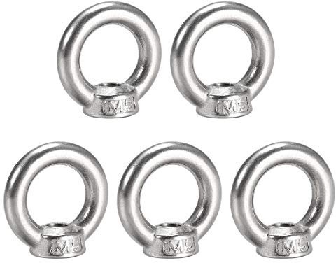 Sourcingmap Lifting Eye Nut M5 Female Thread 304 Stainless Steel Round Shape for Rope Fitting Pack of 5