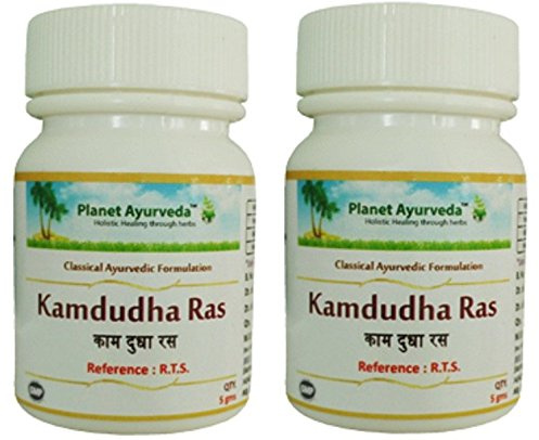 Planet Ayurveda Kamdudha Ras - Classical Ayurvedic Herbo-Mineral Preparation - 2 Bottles (Each 30 Tablets, 5g) (in USA)