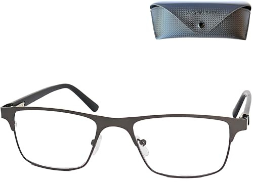 Eckige Metall-Lesebrille für Damen Herren mit Nasenpads und Etui | Leichte rechteckige Lesebrille mit klaren Gläsern, Nasenpads und Etui für Büro, Zuhause und unterwegs.