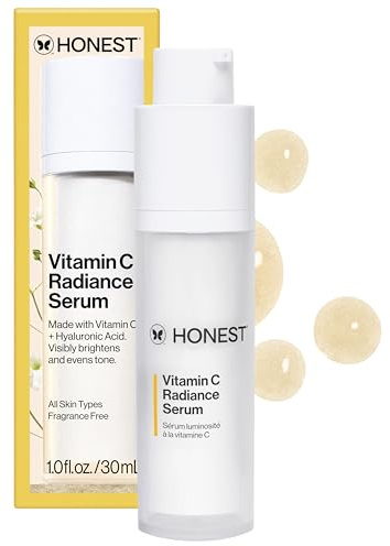Honest Beauty Vitamin C Radiance Serum, Improves Brightens Skin Tone and Complexion, Gentle for Sensitive Skin, Fragrance-Free, Vegan, 1 fl oz