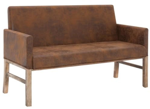 vidaXL Sitzbank mit Armlehnen Bank Polsterbank Sessel Sofa Couch Küchensofa Küchenbank Sofabank Sitzmöbel Wohnzimmer 2er 140cm Braun Wildleder Optik