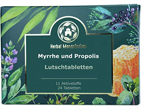 Lutschtabletten, Myrrhe, Propolis plus 8 Kräuterextrakte, Vit. C, auch für Kinder, Erkältung, Halsschmerztabletten, schleimlöser, Zahnfleischentzündung, halsschmerzen, 24 St.