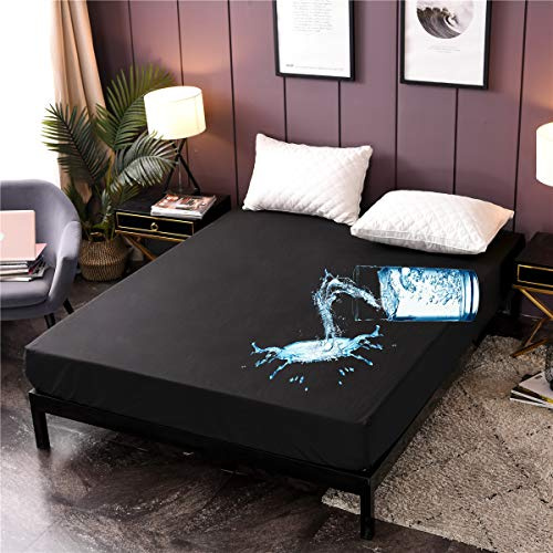 NTBED Waterproof Mattress Protector Cover King Size Deep Pocket Polyester Bed Mattress Pad Cover Solid Color Fitted Sheet (80” x 78” (Black, King)