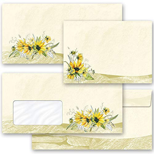 Briefumschläge GELBE SONNENBLUMEN Blumen & Blüten 50 Briefumschläge (ohne Fenster) DIN LANG (220x110 mm) | Paper-Media