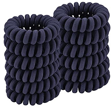ZOUIQSS Gomas para el pelo en espiral, para mujeres y niñas, agarre fuerte, resistente al agua, para todo tipo de cabello (tela, azul marino, 12 unidades)