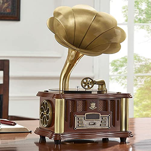 Altavoz Retro con Bluetooth, Tocadiscos Vintage En Forma De Gramófono con Control Remoto, Radio FM, Estilo Fonógrafo para Decoración del Hogar (sin Tocadiscos)(Color:A)