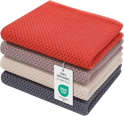 Moosfor Geschirrtücher 100% Baumwolle 4er Set 32 x 72 cm Gemischte Farbe | Super Saugstarke & Langlebige Küchentücher - Dicke Premium Geschirrhandtücher – Gastronomiequalität - Oeko Tex® Zertifiziert