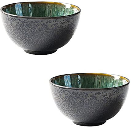 Tazón de ensalada, tazones de sopa, tazones de ramen de cerámica coloridos, juego de 2, tazones de sopa de porcelana de 6 pulgadas aptos for horno, tazones de arroz pequeños for microondas-verde-750ml