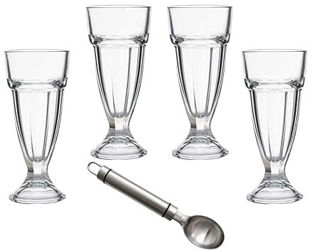 Set de 4 copas de helado de cristal de 300ml con cuchara para servir helado de metal