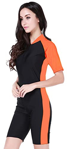 Lovache Women's One Piece Rash Guard Boyleg Short Sleeve Sports Surfing Swimsuits Orange