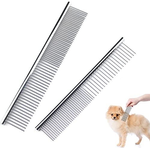 2 Stück, Haustiere Hundesalon Kämme, Edelstahl Haustier Kamm, Stainless Steel Haustiere Comb, Metall Hundekamm, zum Entfernen von Verfilzungen und Knoten, für Große, Mittlere und Kleine Haustiere