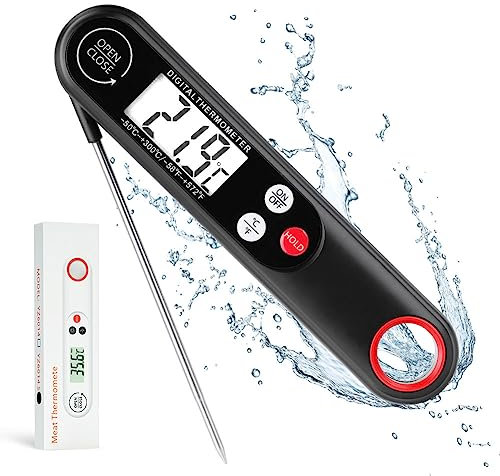 flintronic Grillthermometer, Fleischthermometer, Küchenthermometer, Hintergrundbeleuchtung, Digital Thermometer mit Sofortiges Auslesen, Faltbar Sonde und LCD Bildschirm, Auto ON/Off für Küche, BBQ