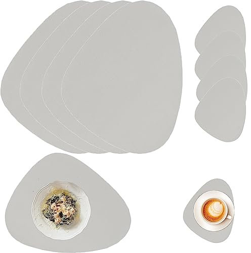 Tischsets Abwaschbar, 4er Set Tischsets Leder und Untersetzer, PU Kunst Leder Hitzebeständig Oval Platzsets Abwaschbar Für Zuhause, Speisesaal, Hotel Und Geschäftsstelle, 45x34cm (Grau)