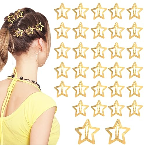30 fermagli per capelli a forma di stella pentagramma, metallici, vintage, punk, per donne e ragazze (oro)