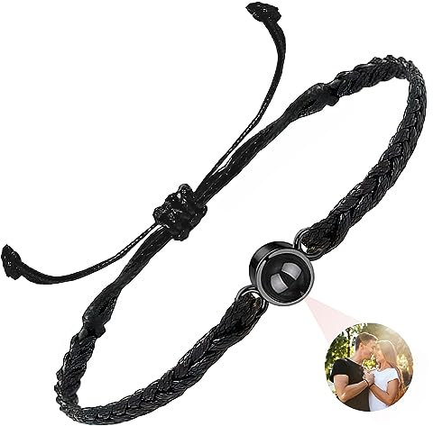Easycosy Personalised Photo Bracelet Projection Bracelets with Picture inside, Adjustable Length Valentine's Day Memorial Christmas Birthday Gifts for Women/Men/Couple/Friends