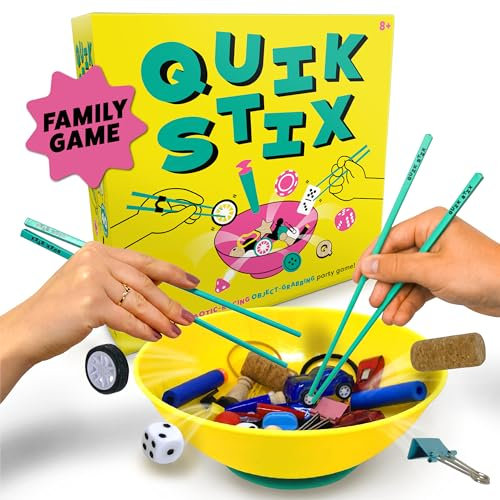 Quik Stix - Exciting Family Games for Kids and Adults - Fun Board Games for 2 Players with Chopsticks - Fast-Paced Party Games for Teenagers and Adults - Hilarious, Competitive, Skill-Building