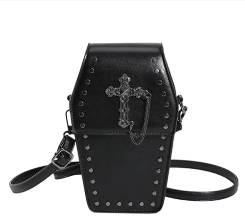 Ftchangfang Sac à main gothique en forme de cercueil Mini sac à bandoulière punk petit sac, Croix - Noir, 8.5*5*2inch
