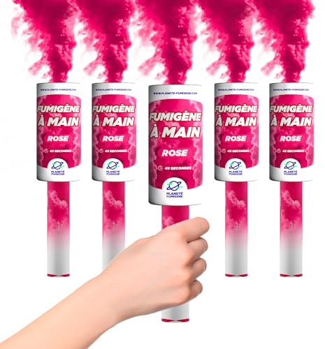 PLANETE FUMIGENE Fumigène Torche a Main 45 secondes couleur Rose - Lot de 5 - Déclenchement à Mèche, durée 45 sec, fumigene couleur à tenir en Main - torche a main Catégorie F1 - LIVRAISON 24/48H