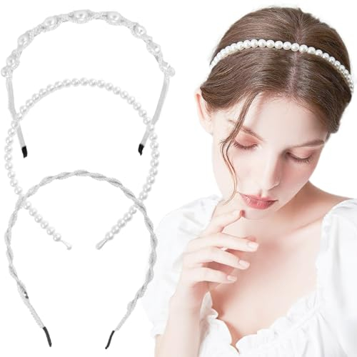 3 Stück Perlen Stirnbänder, Kunstperlen Haarreifen, Braut Haarreif, Party Hochzeit Haarschmuck Haarreifen, Hair Accessories für Damen Mädchen