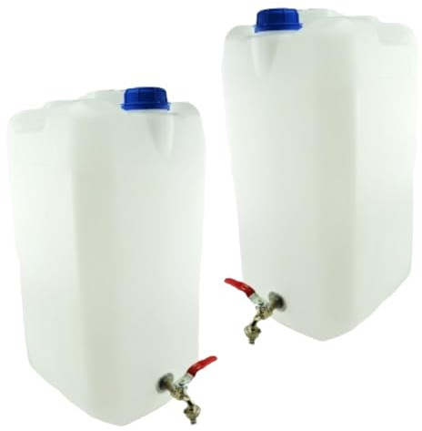Wasserkanister 30l aus Kunststoff, Wassertank mit Hahn, Set 2 Stück, Wasserbehälter Trinkwasserkanister, Reservekanister, Kunststoffkanister, für Haus, Garten, Camping usw., dichter Verschluss Weiss
