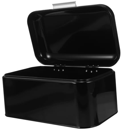 TINEASUR Boîte à Pain Multifonction en Métal Noir Petit Format, Capacité Spacieuse, Design Vintage Rustique, pour Rangement de Pain et Accessoires Cuisine, Usage Domestique et Bureau