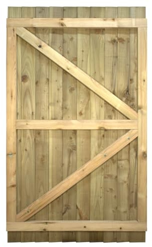 Flat Top Wooden Garden Gate, 6ft x 3.5ft Feather Edge Fully Framed Door | 180cm High x 105cm Wide, Heavy Duty, Pressure Treated Timber, Paintable, Pedestrian Rear Gate, for Side Gate Entrance