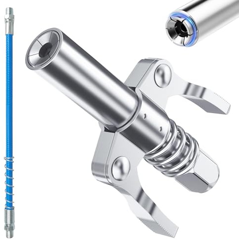 CPYJW Fettpresse Mundstück,Fettpresse für Schmiernippel Doppelgriff G Coupler für Fettpresse Mit 30cm Schlauch Verriegelungszange Fettpresse Kupplung Passend für Standard M6/M8/M10/M12/M14