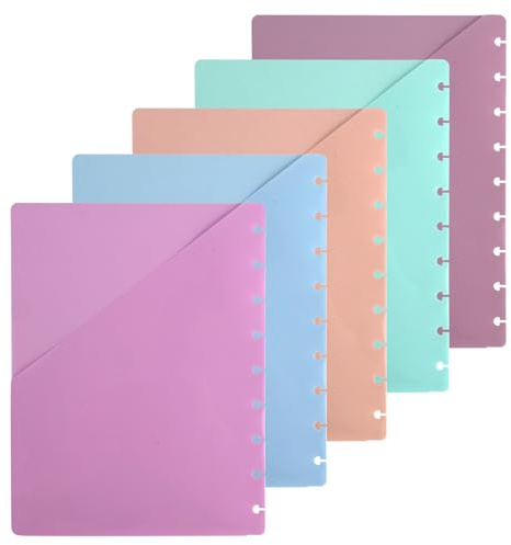 5pcs Intercalaires à Disque avec Pochette, 23,8x18cm Multicolores Intercalaires de Planificateur 9 Disques Inserts de Classeur Cahier Intercalaires d'Index Plastique pour Dossier Bureau École