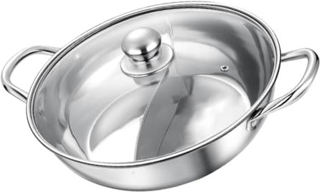 Amosfun Stainless Steel Dual-Flavor Hot Pot with Lid 32cm Thickened Double Soup Pot for Home Kitchenware Cooking
