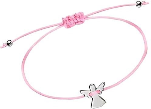 KkvoGmle 1 Stück Schutzengel Armband, Größenverstellbar Engel Armbändchen mit Perlen in Silber, Handmade Freundschafts Armband für Frauen & Mädchen, Schulanfang Geschenke für Mädchen(Rosa)