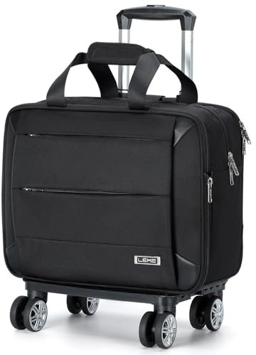 Lekeinchi Laptoptasche für Damen mit 4 Rädern, wasserdicht, Softside-Kabinengepäck mit spezieller Laptophülle, Geschäfts- und Reisehandgepäck, Schwarz , M, Laptoptasche zum Rollen