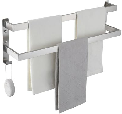 Xiarnotogi Double Towel Bar Towel Racks for Bathroom, Bath Towel Holders Wall Mount, Stainless Steel Towels Shelves Towel Rail, 2-Tiers (Brushed Nickel, 24 Inches)
