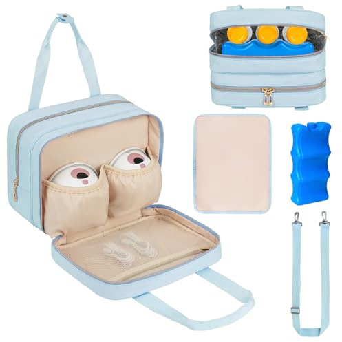 Bolsa de viaje para enfriador de leche materna, bolsa de almacenamiento para sacaleches compatible con Momcozy/Eufy/Elvie/Willow/Medela con bolsa de hielo y alfombrilla impermeable, color azul