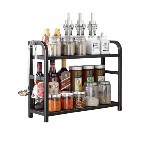 NCOALE Gewürzregal Stehend, 2 Tier Gewürzregal Holz Küchenregal Arbeitsplatte Gewürz Regal Kleines Küchenregal Kitchen Organizer Kleines Regal für Küche Ecke, Büro, Badezimmer