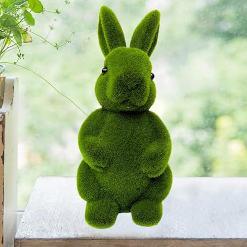 Osterhase Deko Figur, Pelziges Beflocktes Gras Kaninchen, Hasen Figuren Moos Hasen, Grün Deko Osterhase, Moos Deko- In Grün Osterdekoration, Styropor Kunstgras Kaninchen, Ostermooshasenfigur