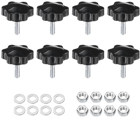 QUARKZMAN 8 Stück Rändelschraube Sterngriffmutter M6 x 20mm Metrisch verzinkter Kohlenstoffstahl Gewinde 38mm Rändelmutter 6-Stern Kunststoff Gewindestift Handknöpfe Griffe Daumenschrauben