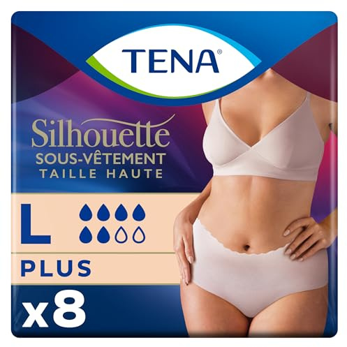 TENA Silhouette Plus Size - Biancheria intima assorbente usa e getta, per incontinenza da donna, mutandine per perdite urinarie da moderate a forti - crema, taglia L - 8 mutandine