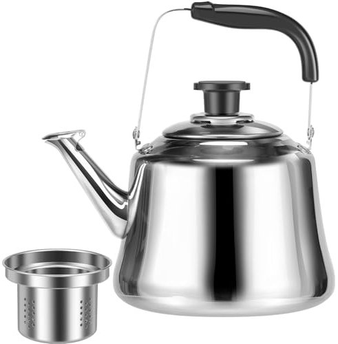 2L Stainless Steel Stovetop Kettles with Infuser Camping Kettle for Gas Stove, Portable Travel Teapot for Kitchen Stove Induction Cooker
