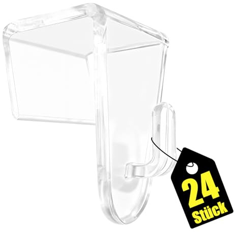 Fönsterkrok för upphängning, dekorativ krok – hängare, dörrkrok för upphängning, 17 mm vikmått, perfekt för din fönsterdekoration, 20 x 35 mm (24 st transparent)