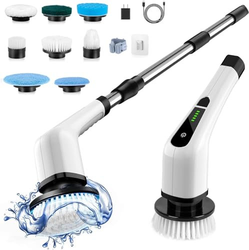 SyncTech Electric Spin Scrubber, Cordless Floor Scrubbing Brush with handle Extendable 1.5M Height, Electric Cleaning Brush, Strong 420RPM for Electric Scrubber, Floor, Tile Electric scrubbing brush