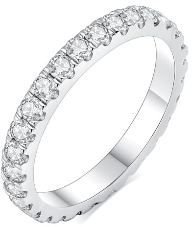 Mejewri Moissanite Wedding Ring for Women, 1.5MM Full Eternity Band in 925 Sterling Silver, White Gold Plated, Fake Diamond, Size H-V for Travel N1/2