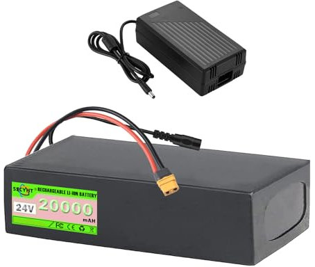 SSCYHT Batteria agli ioni di Litio 24V 20Ah 8Ah 15Ah 25Ah 30Ah 10Ah Batteria al Litio 24V 12Ah 5Ah Batteria di Ricambio con caricabatteria per Kit Motore 100W - 750W,24v20ah xt60