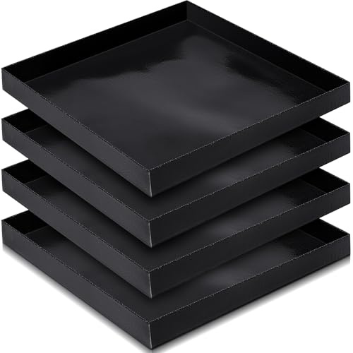 Teenyyou 4 Pcs 11 x 11 x 1 Inch Non-stick Ptfe Oven Trays Reusable Solid Baking Basket Easy Clean Heat Resistant Black Quick Oven Accessories for Heating Chips Chicken Snacks in Restaurant Kitchens